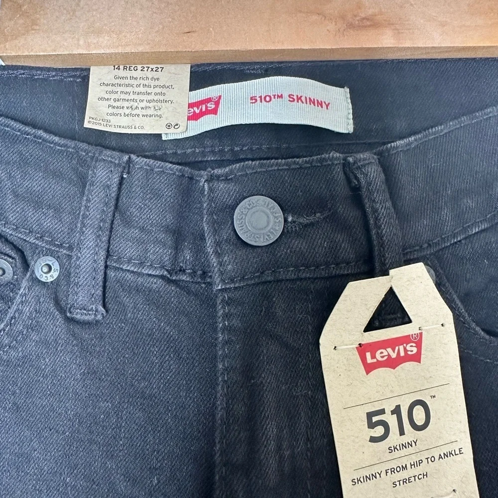 Levi’s Boys' 510 Skinny Fit Performance Jeans Black Denim Stretch Size 14R | NWT